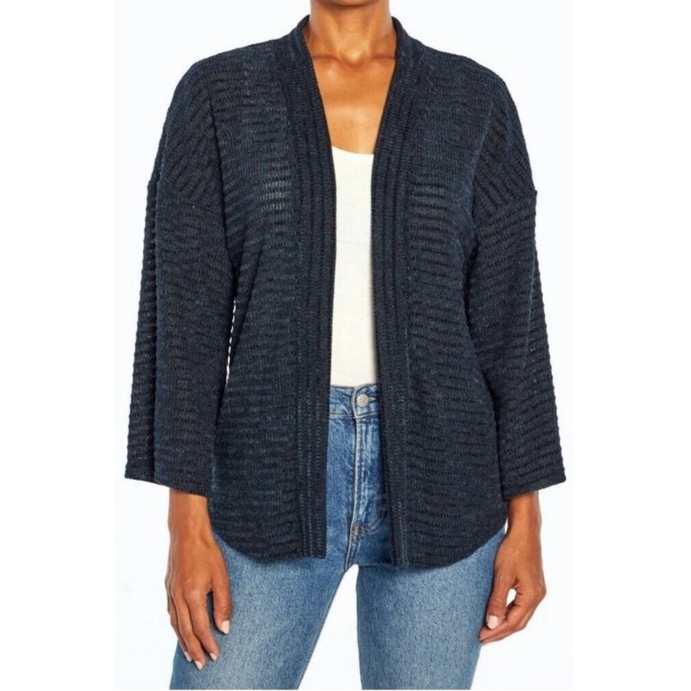 THREE DOTS Navy and sheer Cardigan.